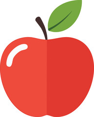 Vector Red Apple Illustration with Green Leaf and Minimalist Flat Design on White Background

