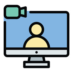 Video call icon flat line style illustration representing real-time visual communication, suitable for conferencing apps, remote meetings, and digital communication platforms