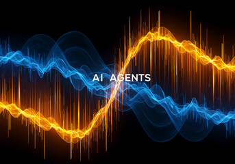 AI GENTS title over abstract digital waveform highlights artificial intelligence in vibrant, tech-themed visual style
