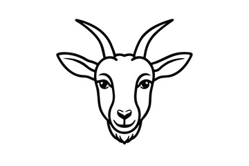 A minimalist goat face is shown in black and white outline form