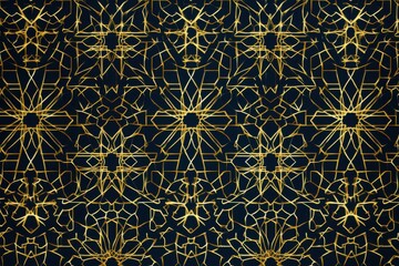 Intricate Golden Line Art Pattern on Deep Blue Backdrop for Luxurious Designs