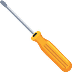 Fototapeta premium Vector Flathead Screwdriver with Yellow Ribbed Handle and Metallic Shaft on White Background