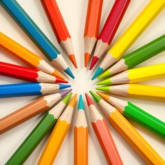 Fototapeta premium 동그랗게 둘러쌓인 색연필a circle of colored pencils