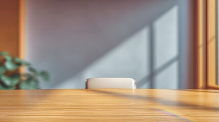 atomic habit Minimalist wooden table in bright modern room with large window and natural light a workspace organized for deep focus