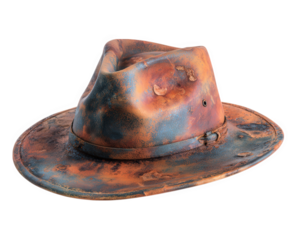 Vintage distressed hat weathered felt wide brim isolated on transparency background rustic style old fashion unique texture worn accessory classic headwear nostalgic mood