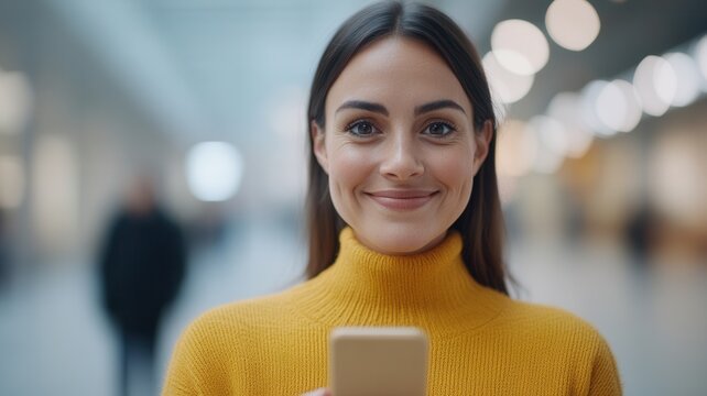 Excited young woman celebrating her success while reading uplifting news on her smartphone, surrounded by the beauty of a forest