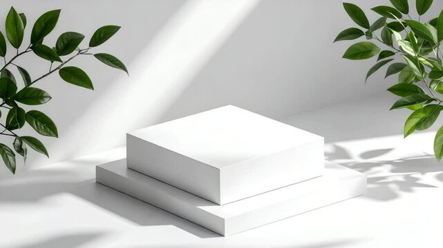 White podiums showcase natural lighting