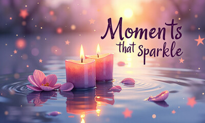 Serene water with glowing pink candles and hopeful handwritten typography.