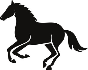 Vector Minimalist Black Horse Silhouette in Motion with Dynamic Pose and Strong Anatomy