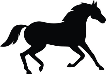 Vector Silhouette of Galloping Horse in Side Profile with Flowing Mane on White Background