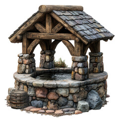 Fototapeta premium ancient stone well on transparent background