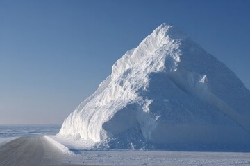 Majestic ice mountain rising against clear blue sky, showcasing