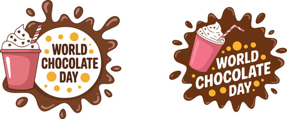 World Chocolate Day Splash Illustration with Creamy Milkshake and Cup