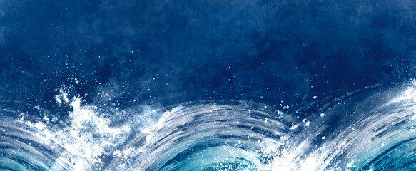 荒波の和風手描き背景