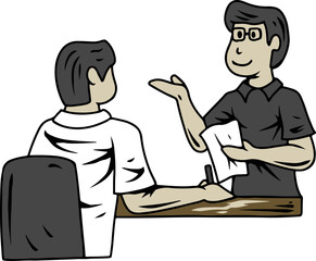 Two Men Discussing at a Desk