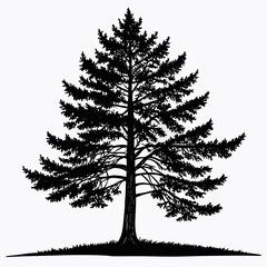 Obraz premium Black Ink Silhouette Large Coniferous Tree Detailed Drawing