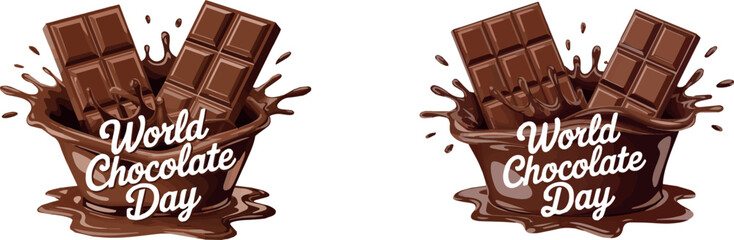World Chocolate Day Splash Illustration with Melting Chocolate Bar