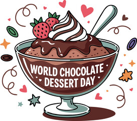 World Chocolate Dessert Day Illustration with Sundae Bowl and Strawberries