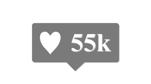 Animation of a simple counter from 0 to 99 values, heart shape in a black rectangle animation video. Perfect to show any social network popularity concept - Powered by Adobe