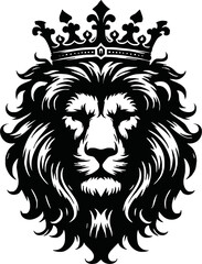 silhouette angry lion head with crown vector logo isolated on white background