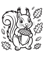 Squirrel Holding Acorn with Leaves Coloring Page