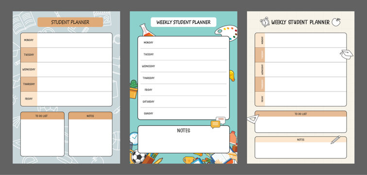 Student weekly planner for lessons and program school.