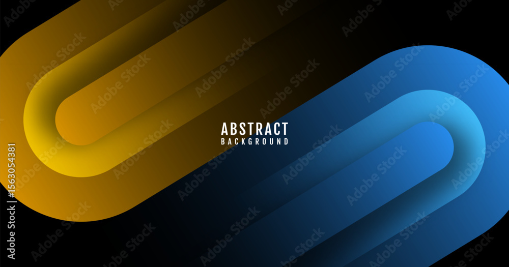 Wall mural 3d blue yellow geometric abstract background overlap layer on dark space with rounded lines decorati