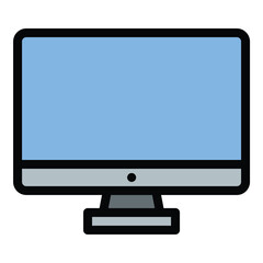 Computer screen icon flat line style illustration representing digital display and desktop computing, suitable for technology interfaces, software applications, and IT-related projects