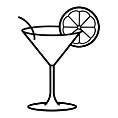 Single Line Art Cocktail Glass with a Lemon Slice – Minimalist Vector Illustration for Bar Menus, Summer Designs, Party Graphics, and Modern Beverage or Mixology Projects