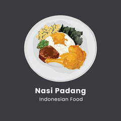 Nasi Padang Traditional Indonesian Food Vector Illustration