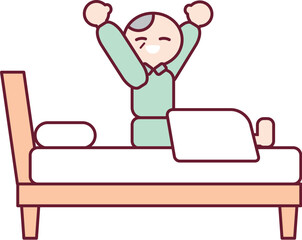 ぐっすり眠れて気持ちよく起きるおじいさんのイラスト