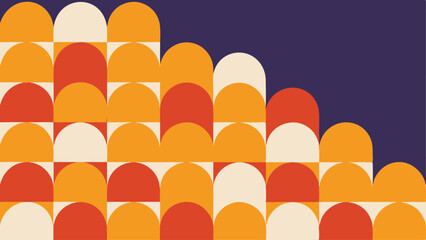 Geometric pattern with orange, red, and cream semicircles against a dark purple background design with style