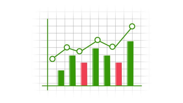 Animated business chart with rising and falling data illustrating financial analysis and growth. Financial analysis animation featuring business chart with fluctuating growth data.