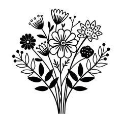 Delicate Wildflower Bouquet – Clean Vector Line Art Illustration – Minimalist Botanical Design for Wedding Decor, Floral Branding, Nature Prints, and Elegant Garden-Themed Projects