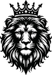 Fototapeta premium silhouette angry lion head with crown vector logo isolated on white background