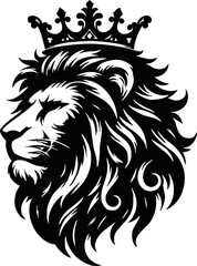 silhouette angry lion head with crown vector logo isolated on white background