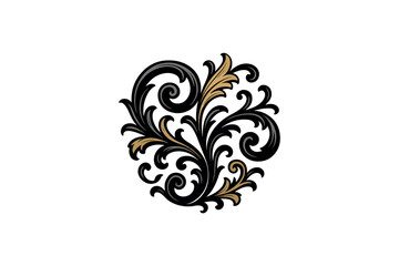 Elegant Black and Gold Baroque Floral Ornament; Vintage Style Design Element