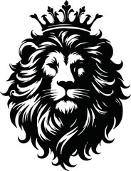 silhouette angry lion head with crown vector logo isolated on white background