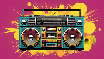 Retro Boombox: Turquoise, Orange, and Pink Pop Art Explosion
