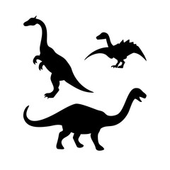 Silhouettes of Three Prehistoric Dinosaurs Against a White Background