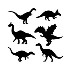 Six Silhouettes of Prehistoric Dinosaurs and Dragons