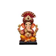 Fototapeta premium Lord Ganesha idol with orange crown sitting in blessing pose for worship and decoration