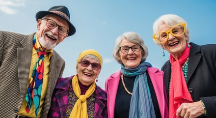 Obraz premium Four Elderly Friends Enjoying a Sunny Day Outdoors