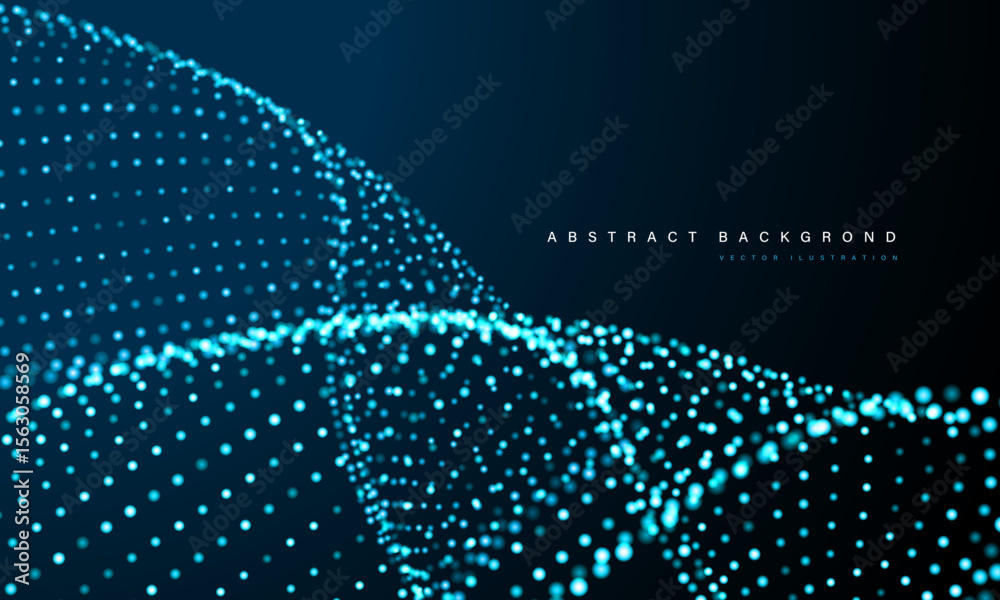 Poster abstract blue mesh particles wave curve overlap technology network digital on black background vecto