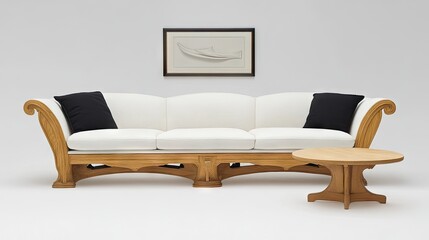 Ornate wooden sofa and matching coffee table set.