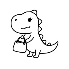 Cute cartoon dinosaur carrying a shopping bag.