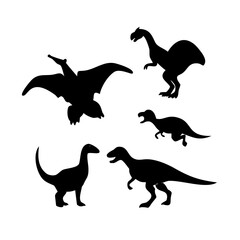 Silhouette collection of various prehistoric dinosaurs