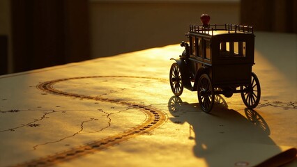 Antique Toy Car on an Illuminated Map