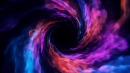 Abstract smoky colorful cosmic nebula swirling around a dark center representing a black hole, space travel, universe exploration footage. - Powered by Adobe