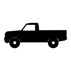 Black Pickup Truck Icon Silhouette, A black silhouette of a pickup truck, representing transportation, cargo, and delivery services.
